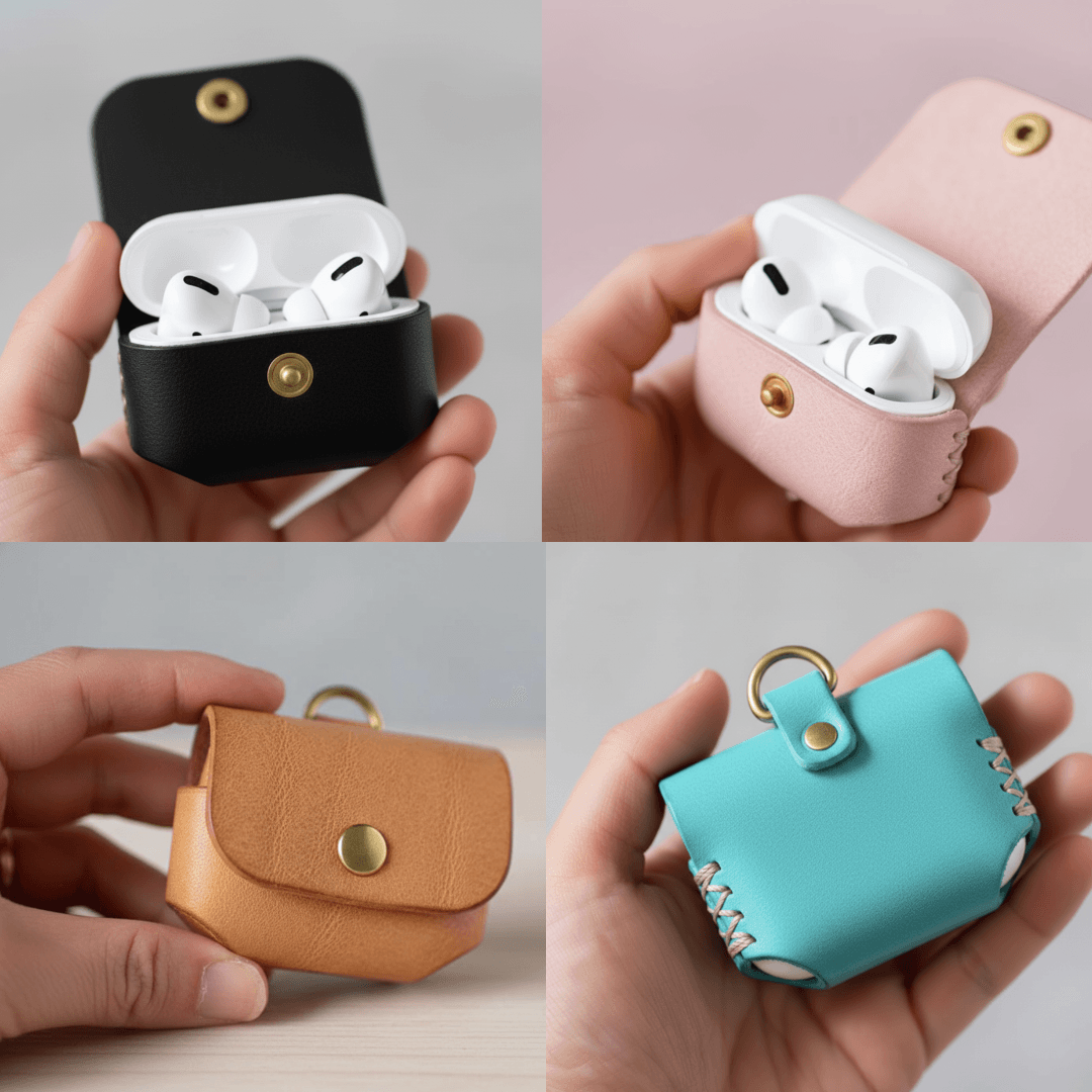 パステルコバルトブルー植物タンニンなめし革のAirPodsケース｜名入れ可・色変更可｜バッグ取り付けOK | 4枚目