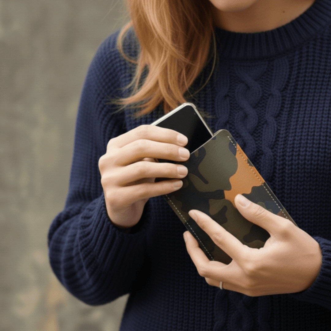 栃木レザー迷彩｜シンプルな本革スマホスリーブ（デッドストック） | 3枚目