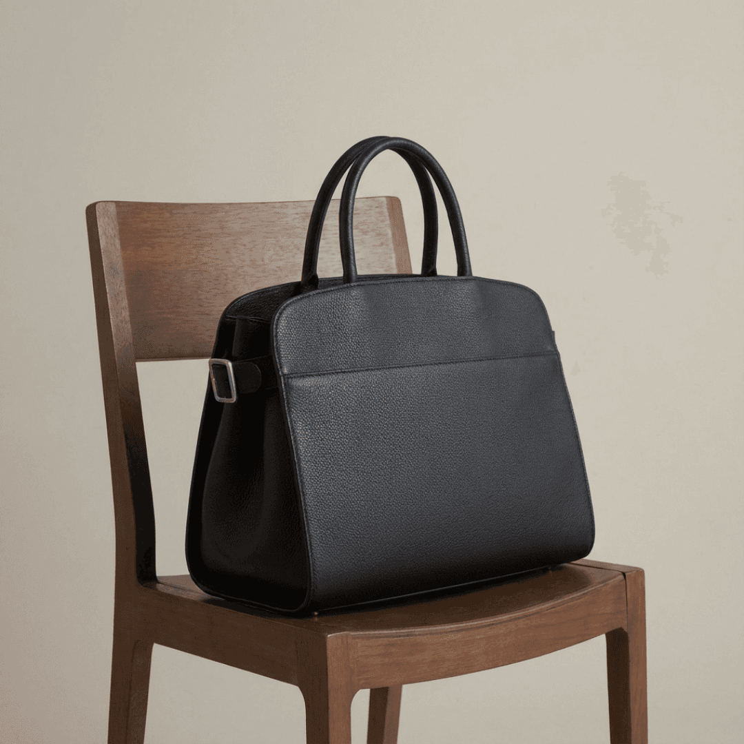 イタリアン植物タンニンなめし革｜ブラックA4ハンドバッグ（自立型・内ポケット付き） | 4枚目