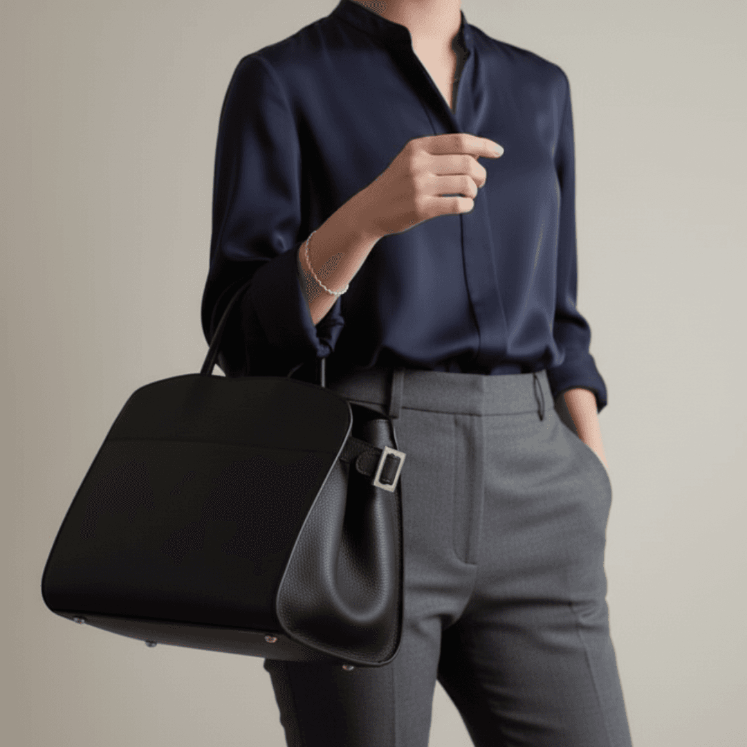 イタリアン植物タンニンなめし革｜ブラックA4ハンドバッグ（自立型・内ポケット付き） | 7枚目