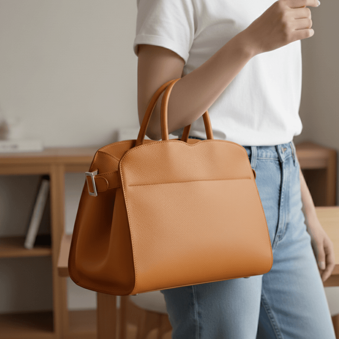 キャメルブラウン｜イタリアン植物タンニンなめし革のA4ハンドバッグ（自立型） | 4枚目