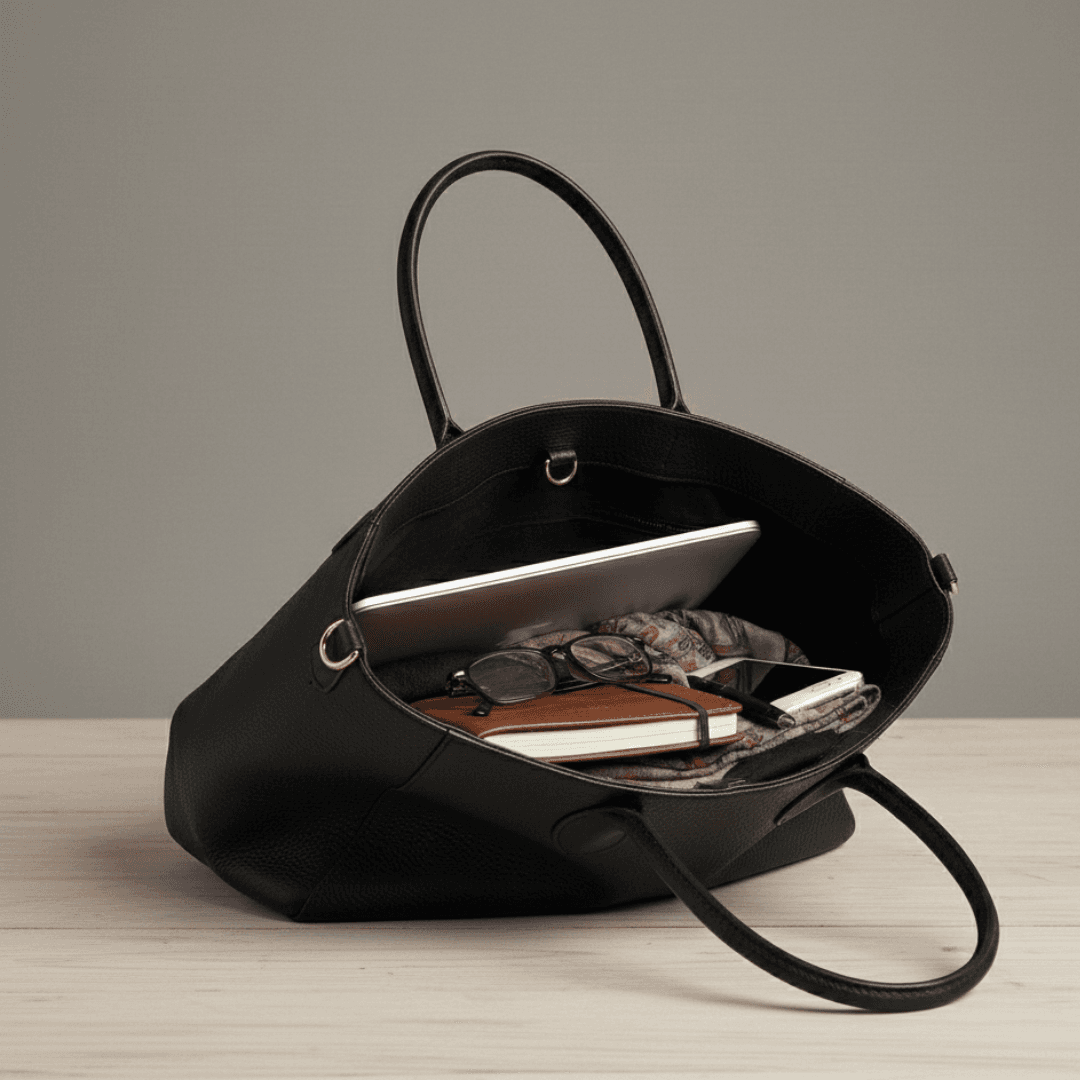 ブラック　ブルレザーの存在感。ナチュラルシュリンク・オイルバケッタのA4トートバッグ | 2枚目