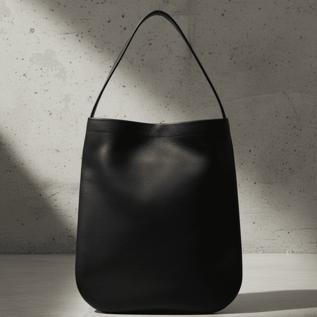 A4収納本革ワンショルダートート｜柔らかく身体になじむミニマルデザイン｜イタリアンブラックレザー