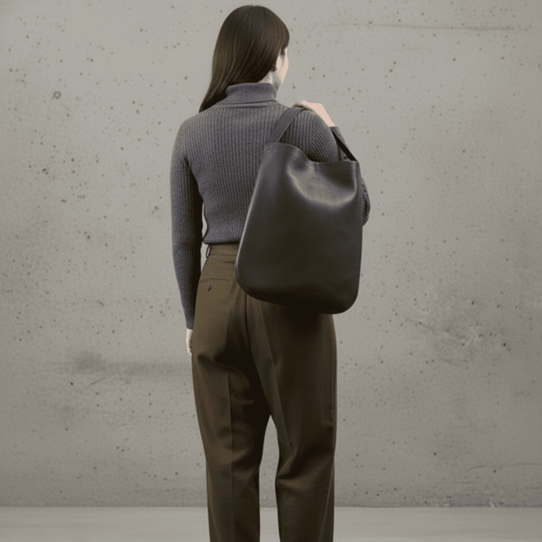 A4収納本革ワンショルダートート｜柔らかく身体になじむミニマルデザイン｜イタリアンブラックレザー | 2枚目