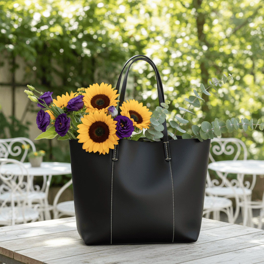 本革トートバッグ｜選べる持ち手カラー（ブラウン／ブラック）｜A4収納可能｜シボ革ブラック | 4枚目