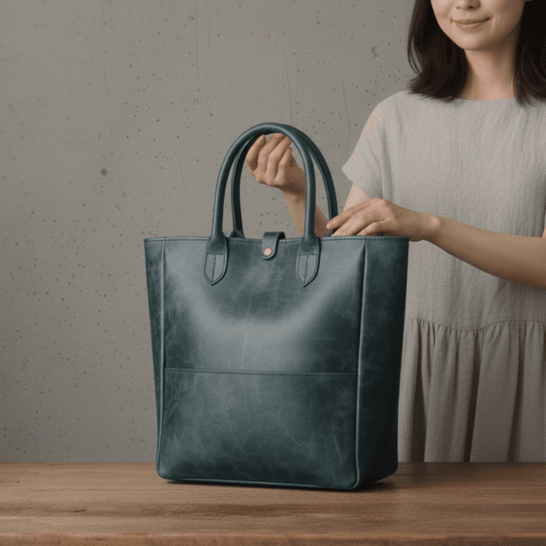 イタリアンレザートート｜プルアップの艶を愉しむバケッタ製法｜A4収納・自立型（36×36×12cm）｜ストラップ追加可 | 2枚目