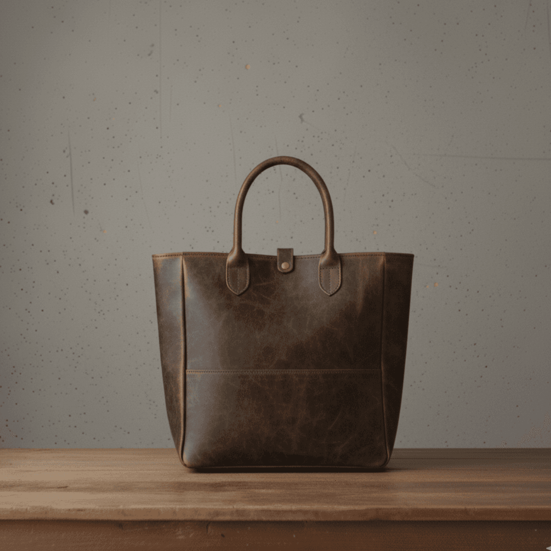 イタリアンレザートート｜プルアップの艶を愉しむバケッタ製法｜A4収納・自立型　ブラウン1枚目の画像