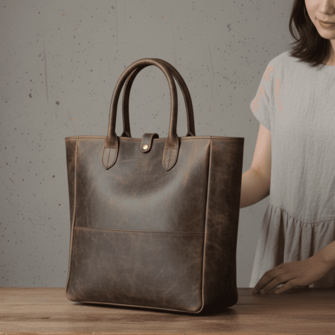 イタリアンレザートート｜プルアップの艶を愉しむバケッタ製法｜A4収納・自立型　ブラウン | 2枚目