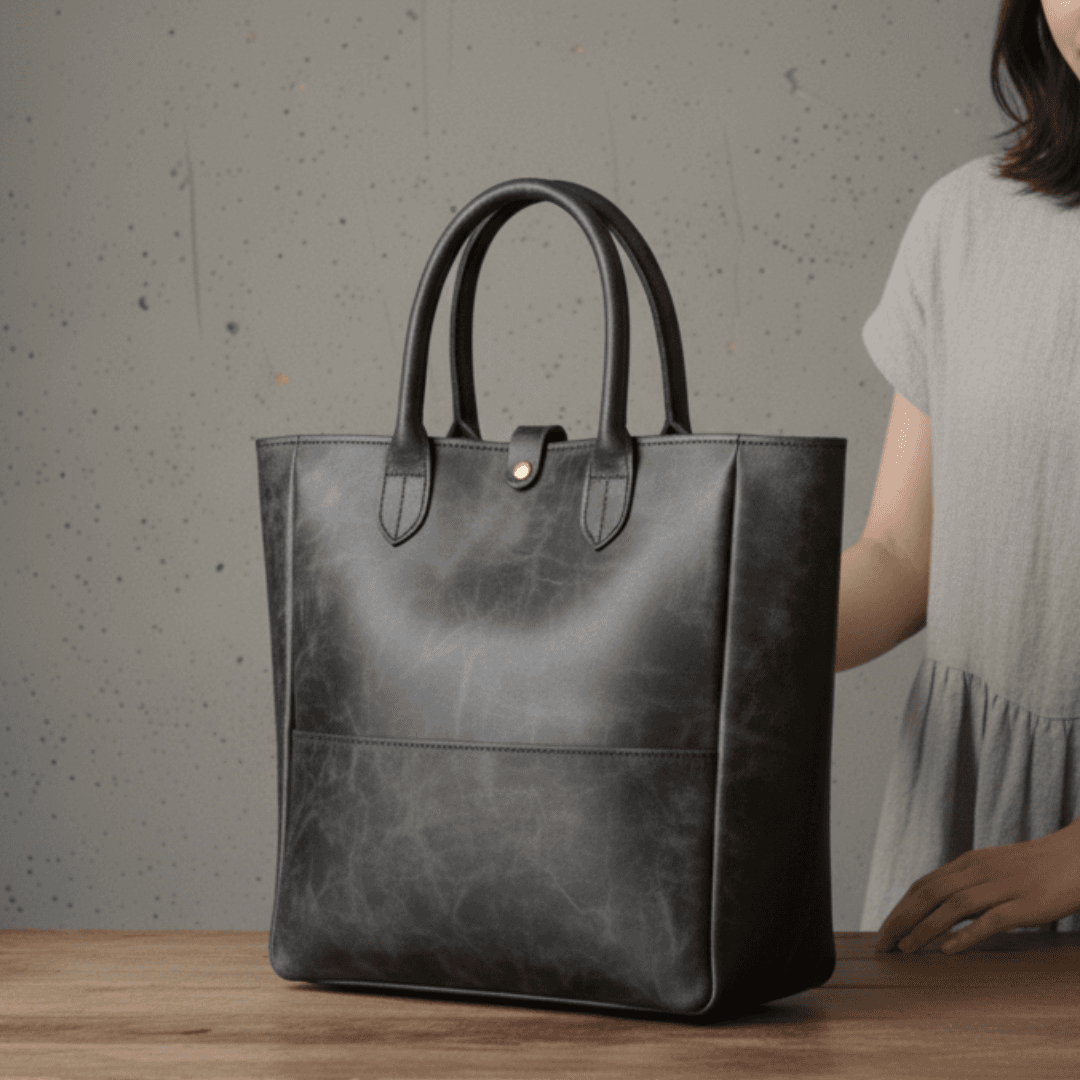 ブラックイタリアンレザートート｜プルアップの艶を愉しむバケッタ製法｜A4収納・自立型（36×36×12cm）｜ストラップ1枚目の画像