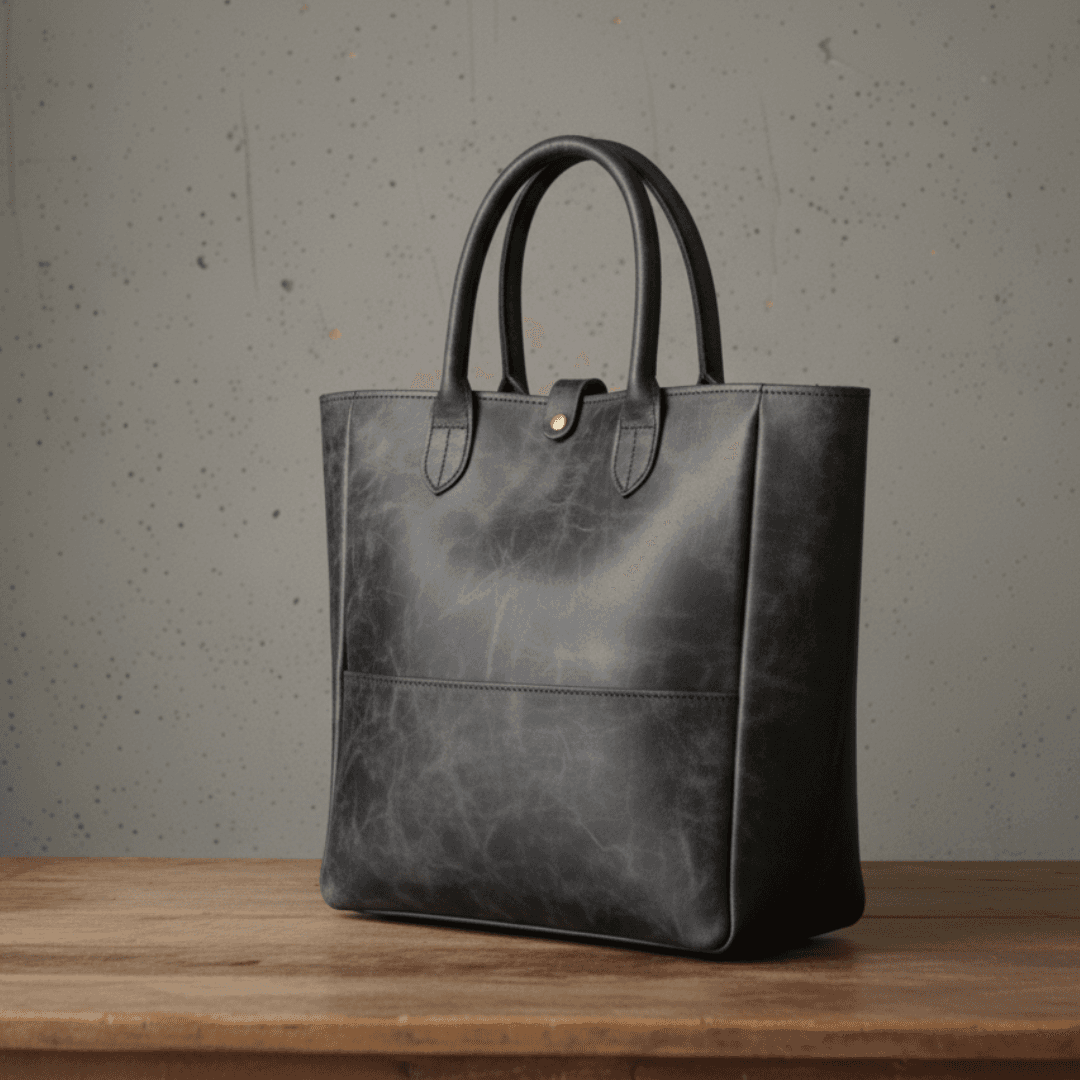 ブラックイタリアンレザートート｜プルアップの艶を愉しむバケッタ製法｜A4収納・自立型（36×36×12cm）｜ストラップ | 2枚目