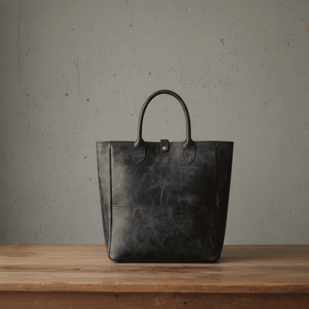 ブラックイタリアンレザートート｜プルアップの艶を愉しむバケッタ製法｜A4収納・自立型（36×36×12cm）｜ストラップ | 4枚目