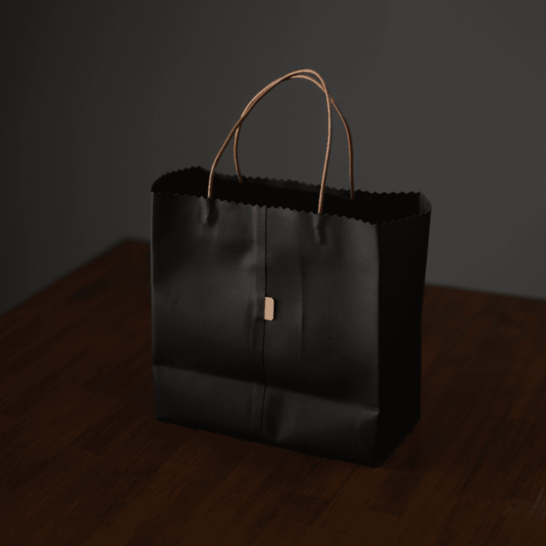紙袋モチーフの本革バッグ｜折りたたみ可能 牛革レザーショッピングバッグ ブラック | 4枚目