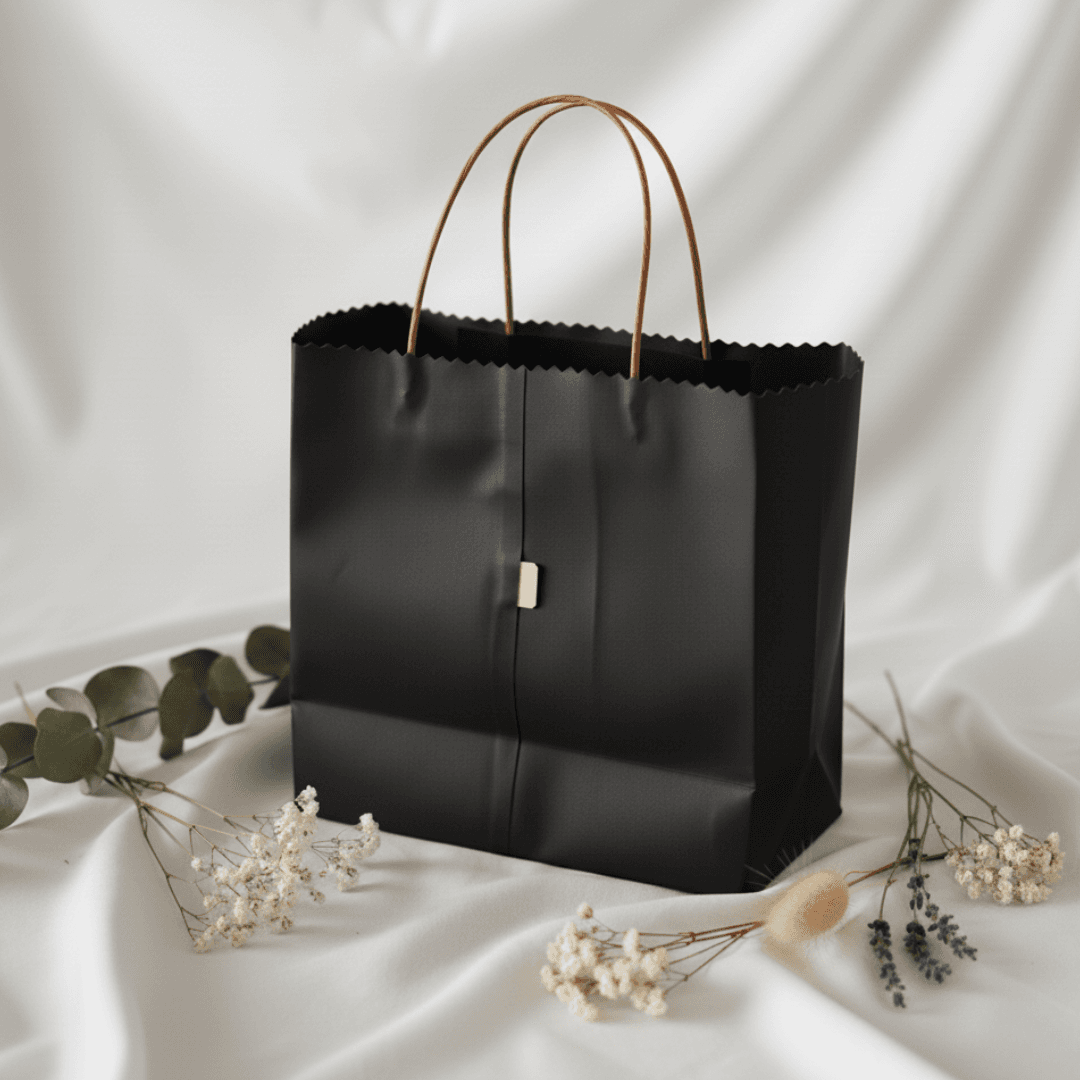 紙袋モチーフの本革バッグ｜折りたたみ可能 牛革レザーショッピングバッグ ブラック | 5枚目