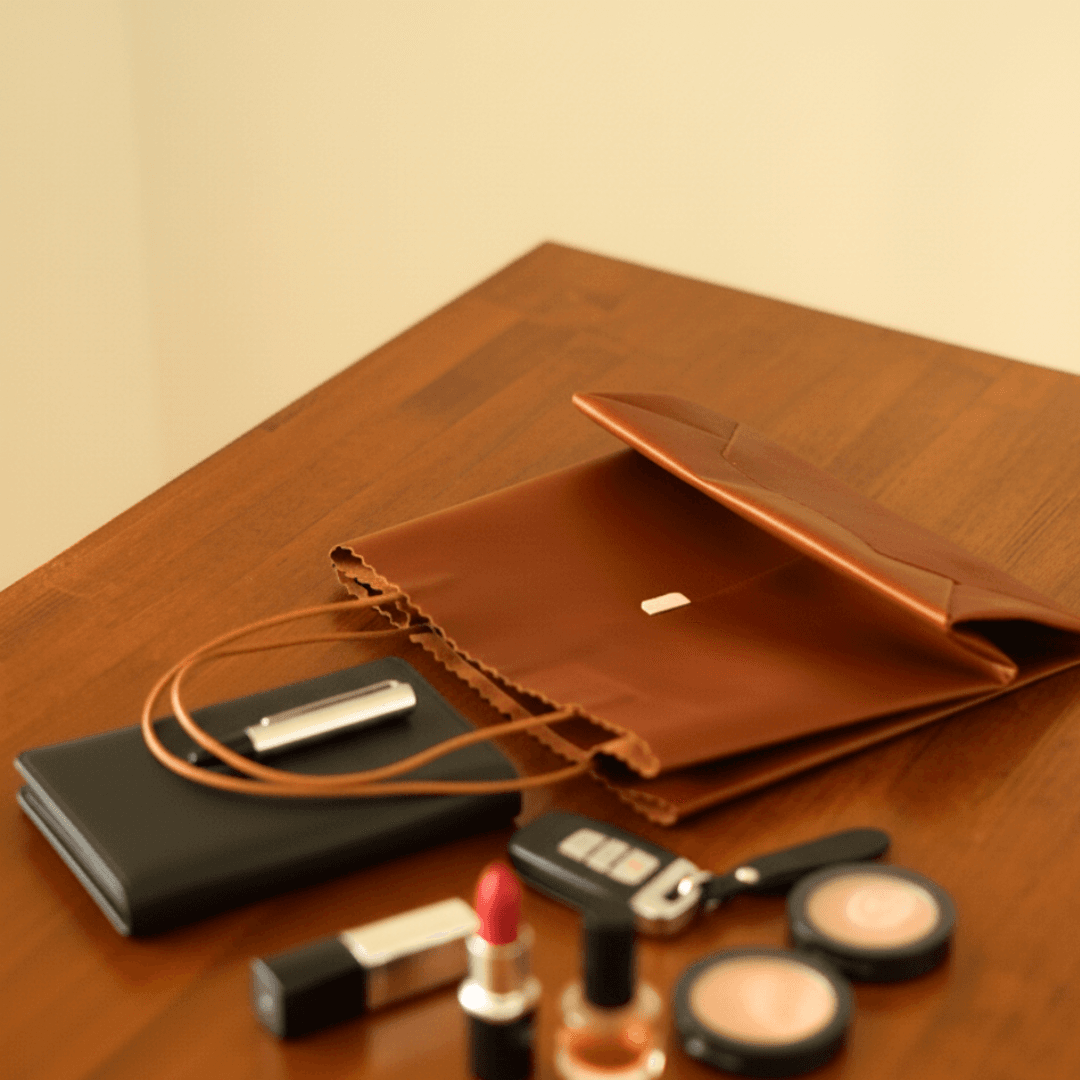 本革 レザートートバッグ｜紙袋モチーフ・牛革ブラウン｜折りたたみ可能なショッピングバッグ | 2枚目