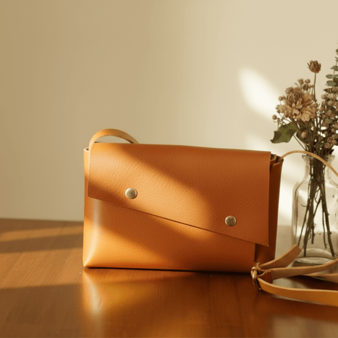長方形の直線が宿る、一枚革ポシェット。キャメルイエローのイタリアンレザーの静かな存在感 | 2枚目