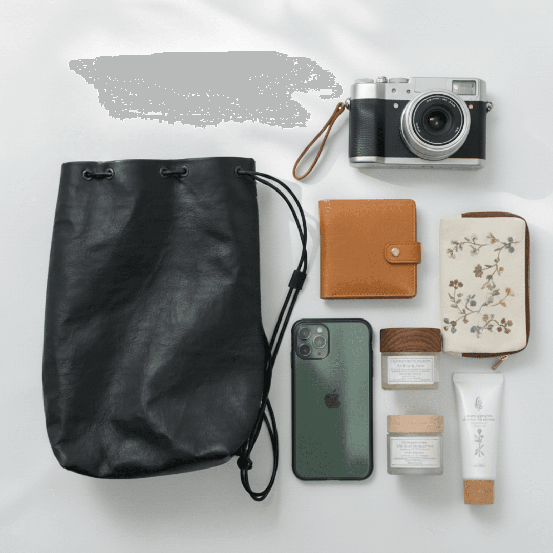 Dyneema®︎レザー ポシェット　巾着サコッシュ　 軽くて丈夫 アウトドア 斜め掛け対応 | 5枚目