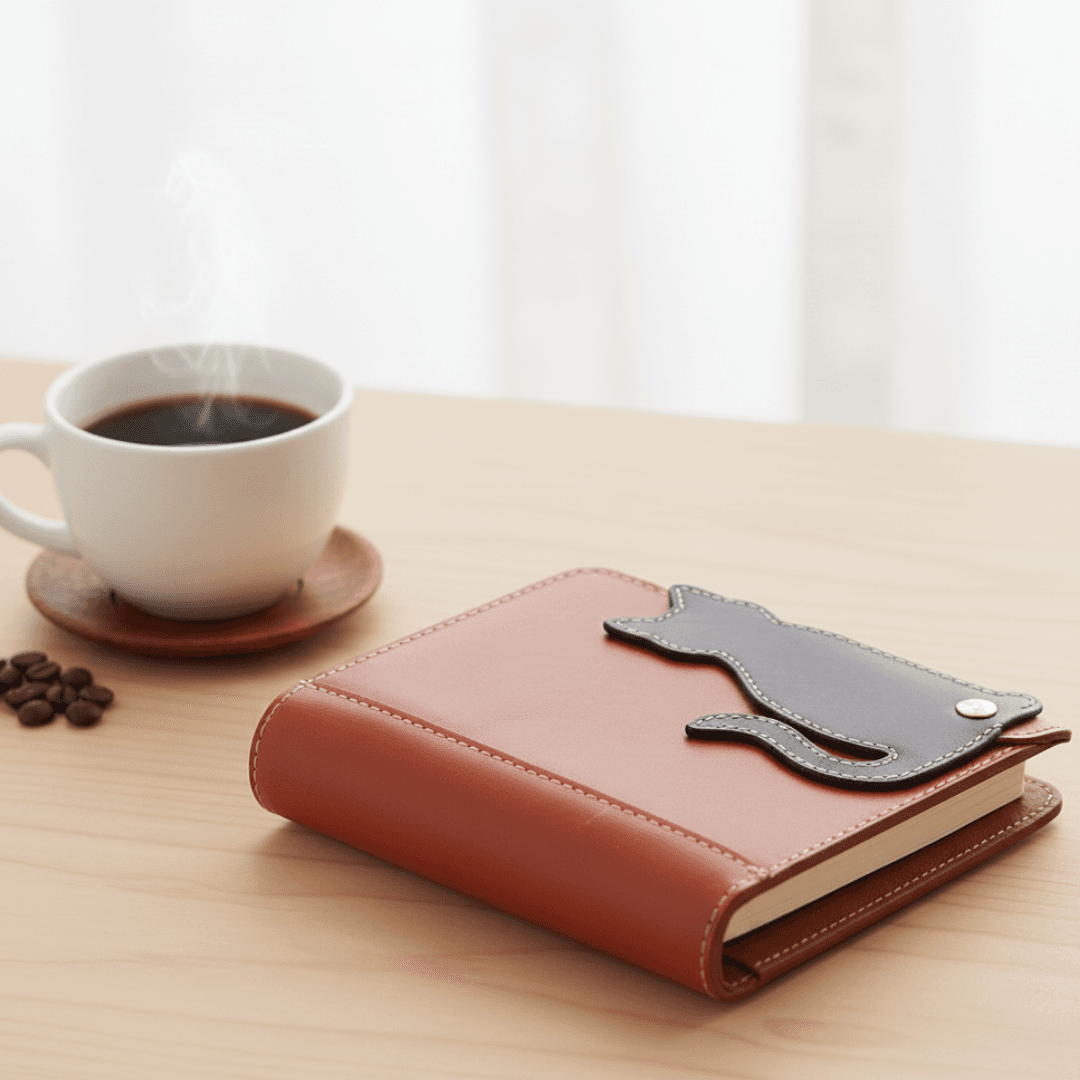 猫も気になる　キャットモチーフのA5システム手帳ケース｜イタリアンレザー｜6穴｜カラーオーダー対応 | 2枚目