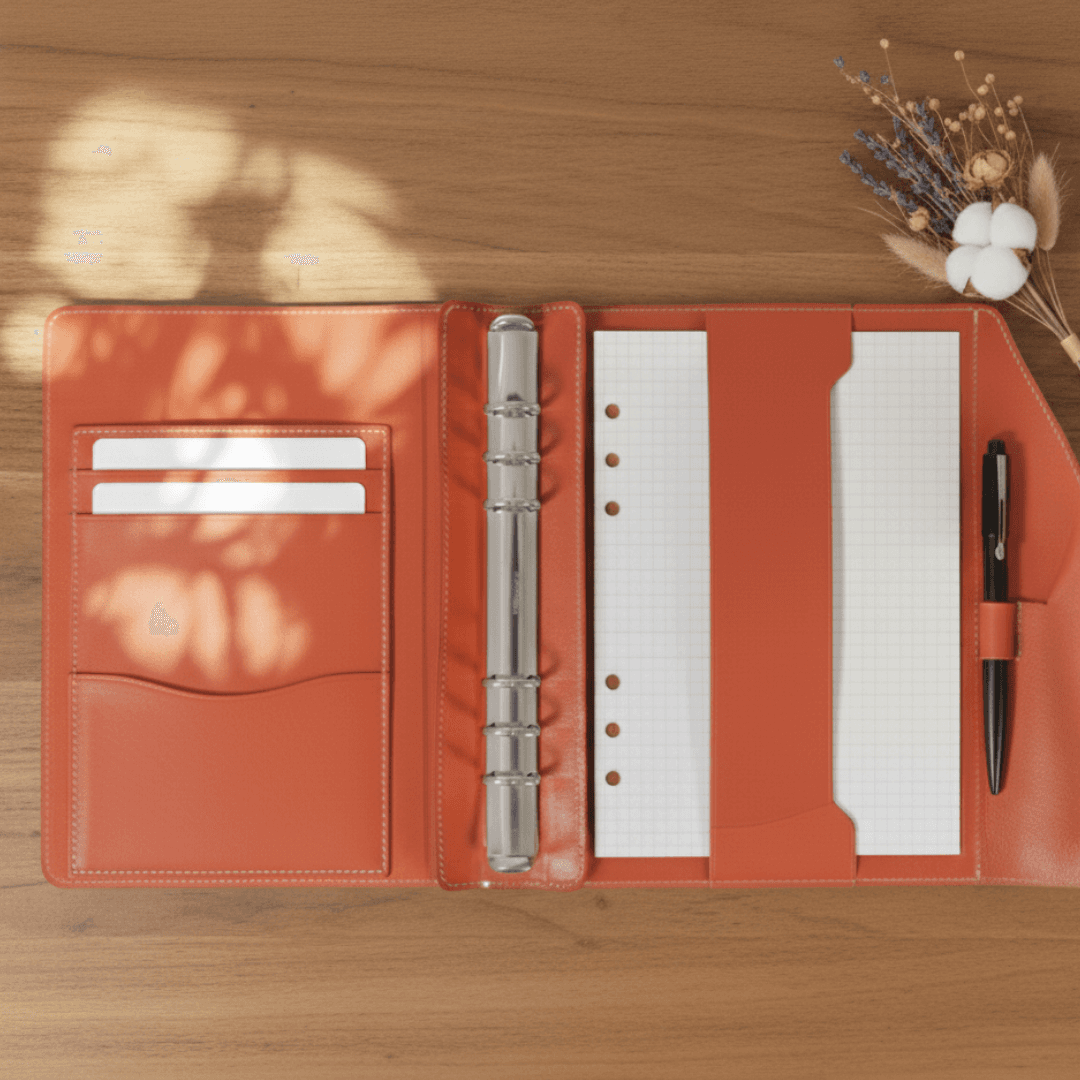 猫も気になる　キャットモチーフのA5システム手帳ケース｜イタリアンレザー｜6穴｜カラーオーダー対応 | 3枚目