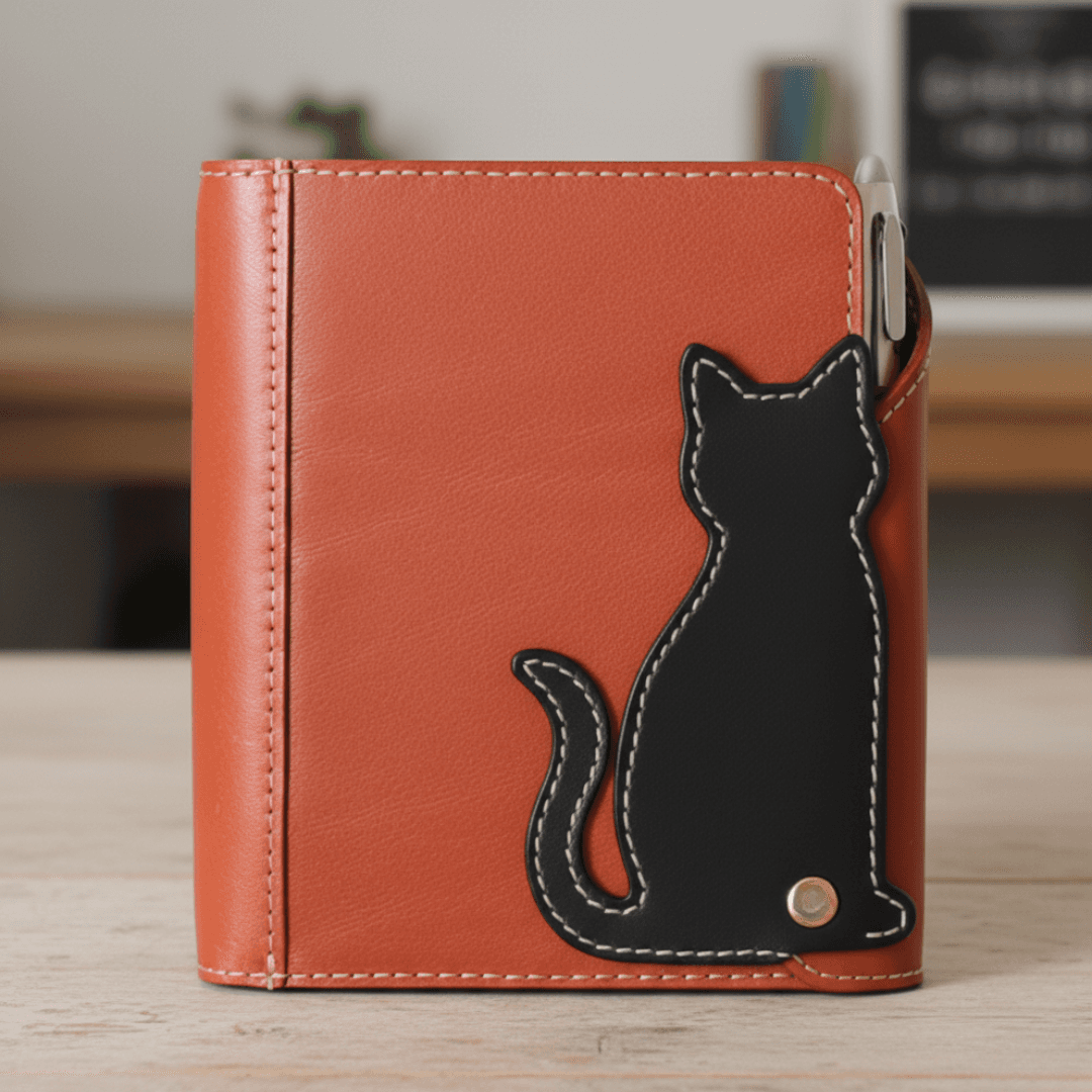 猫も気になる　キャットモチーフのA5システム手帳ケース｜イタリアンレザー｜6穴｜カラーオーダー対応 | 5枚目