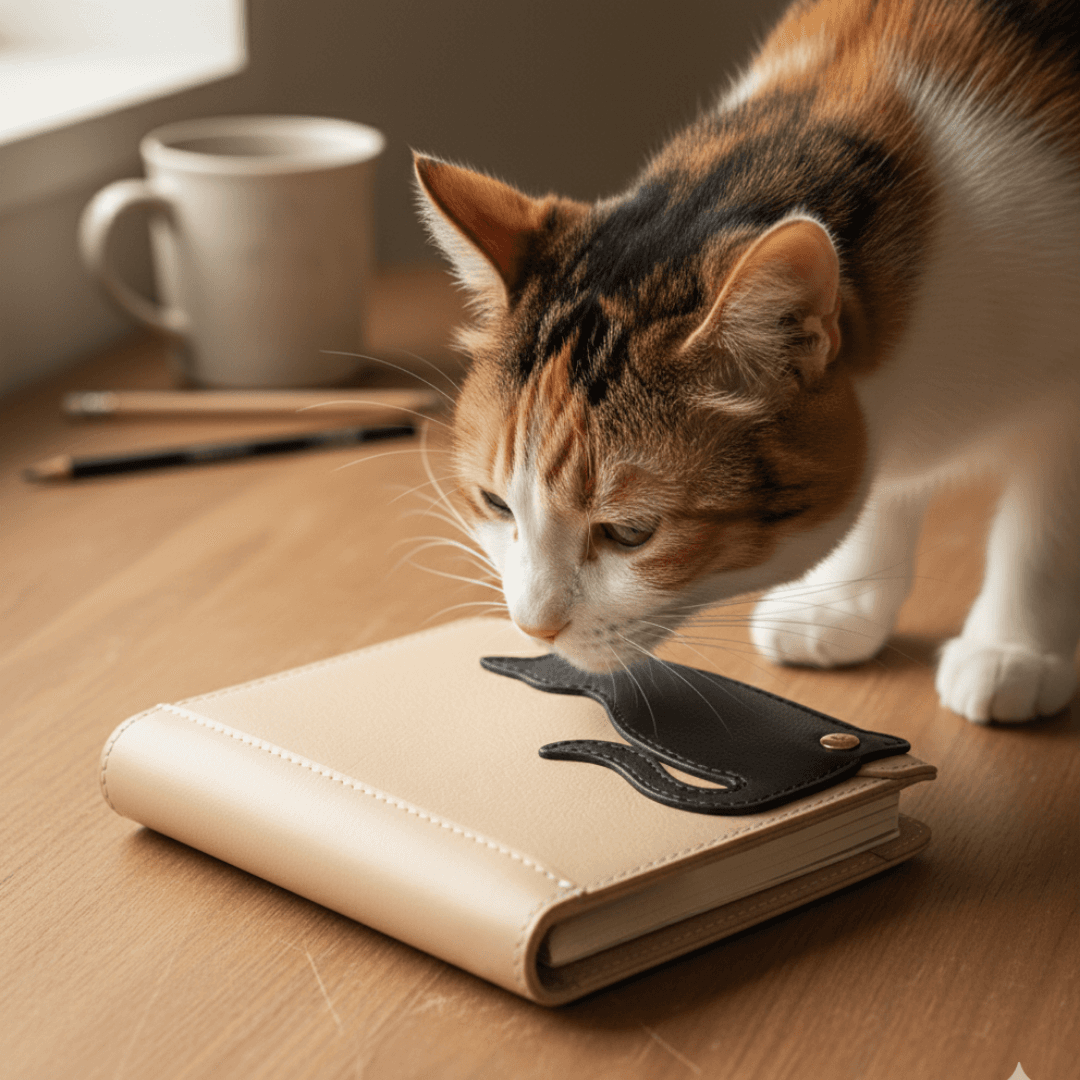 猫も気にニャる　ねこモチーフ イタリアンレザー本革ミニ6穴システム手帳ケース｜カラーオーダー対応 | 2枚目