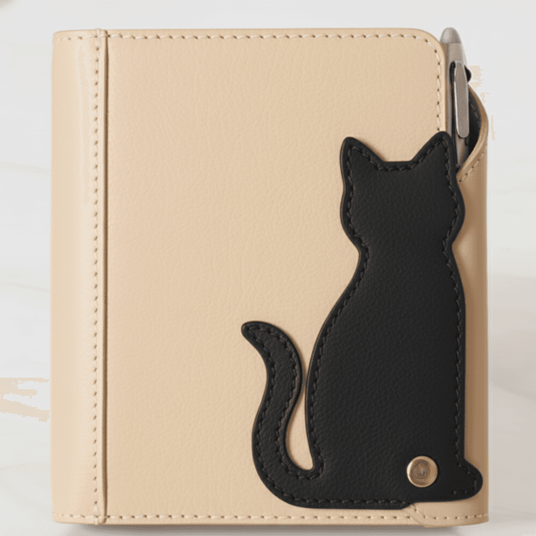 猫も気にニャる　ねこモチーフ イタリアンレザー本革ミニ6穴システム手帳ケース｜カラーオーダー対応 | 6枚目