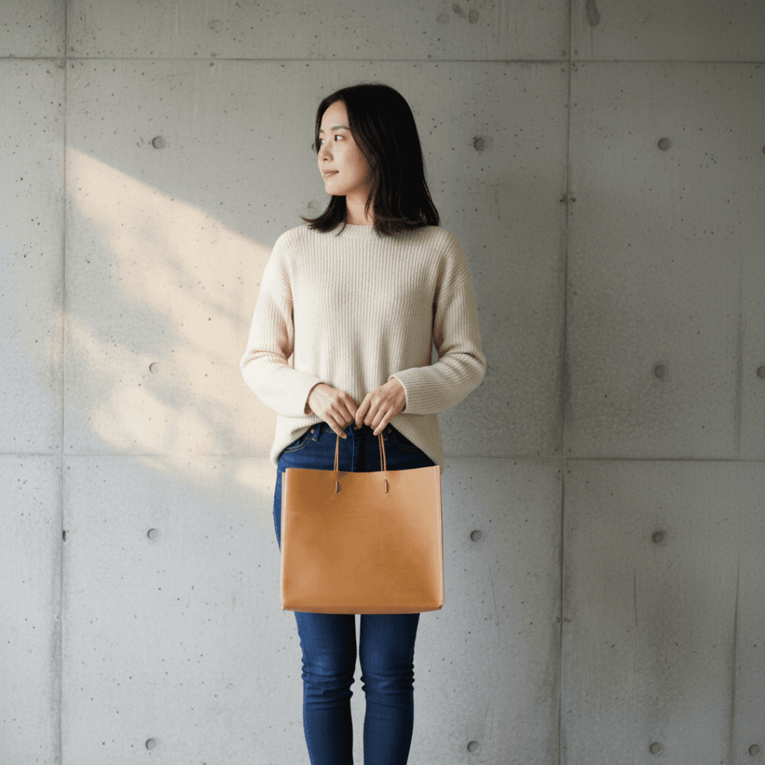 本革 イタリアンレザー キャメルボックストートバッグ｜サイズ・カラーオーダー可／内ポケット追加対応（23×23×9cm）1枚目の画像