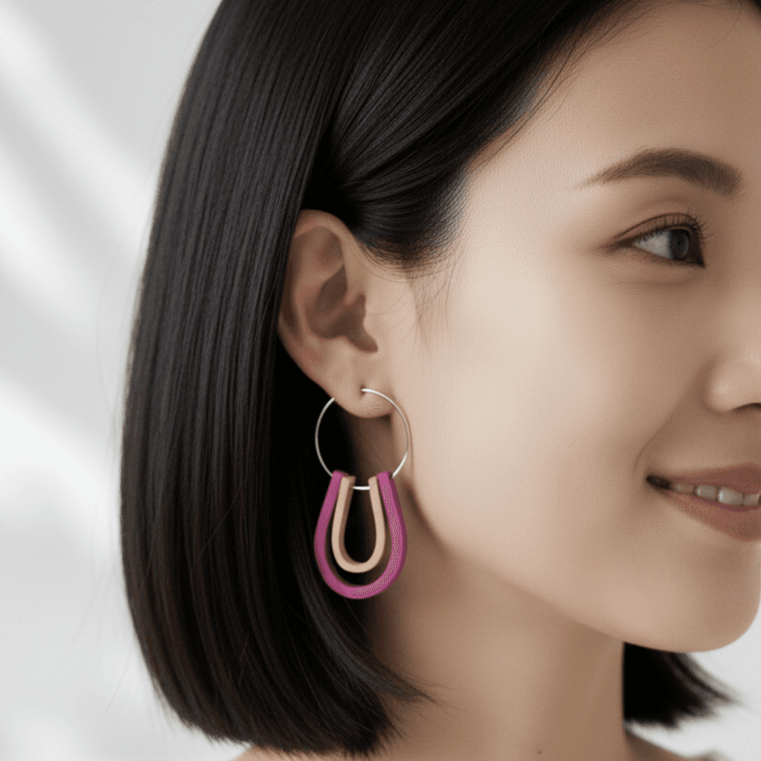 【ステンレス×イタリアンレザー】3cmワイヤーフープピアス｜きなりナチュラル×カラーレザー（一組）ターコイズブルー | 13枚目