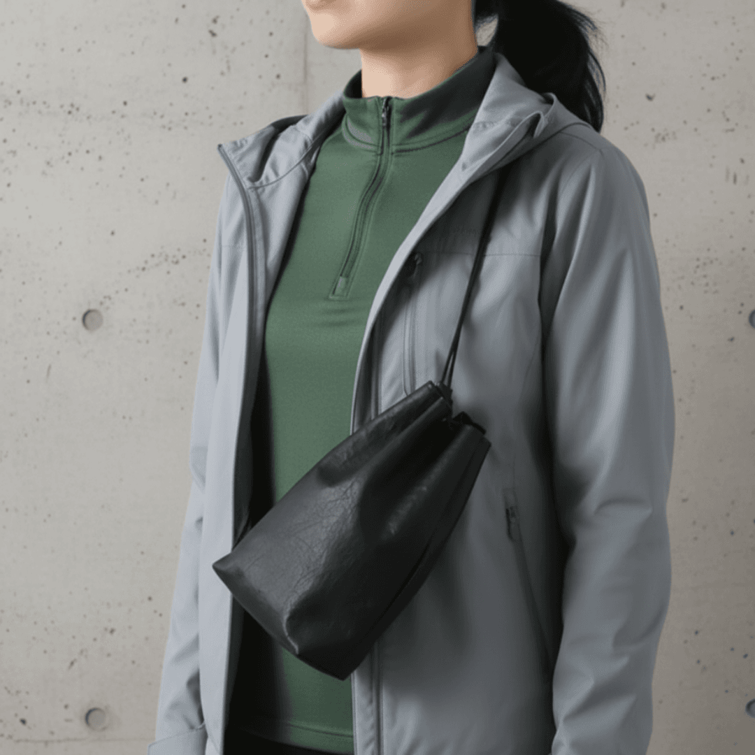 ゴアテックス使用レザー ブラック巾着バッグ｜DRITTON G8｜防水・透湿｜サイズオーダー対応1枚目の画像