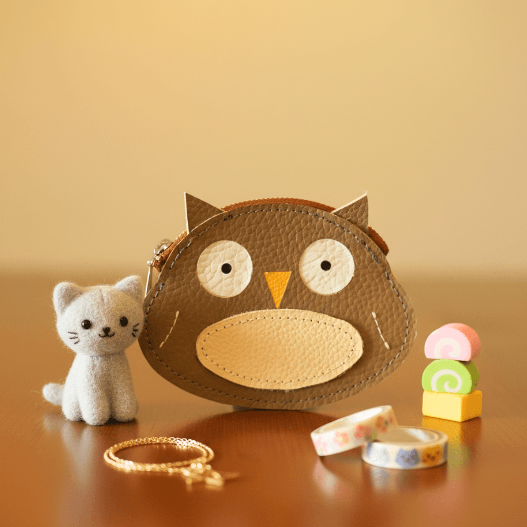 レザーコインケース フクロウモチーフ｜YKKメタルファスナー・鳥モチーフ変更可能 | 4枚目