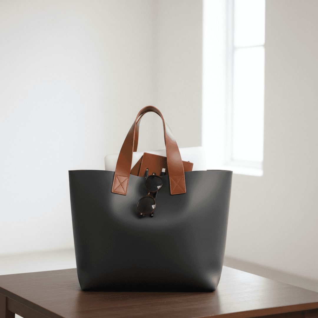 大人の習い事トート｜ブラックxブラック　イタリアンレザー植物タンニンなめし革｜A4対応・太めハンドル・セミオーダー可 | 3枚目