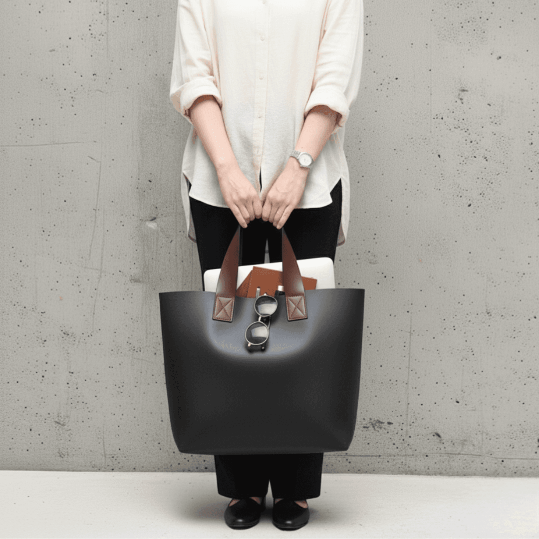 大人の習い事トート｜ブラックxブラウン　イタリアンレザー植物タンニンなめし革｜A4対応・太めハンドル・セミオーダ | 3枚目
