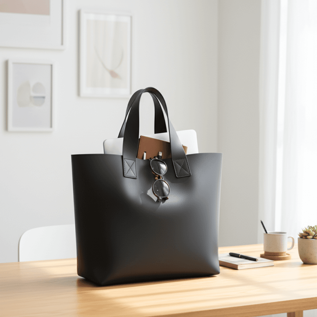 大人の習い事トート｜ブラックxブラウン　イタリアンレザー植物タンニンなめし革｜A4対応・太めハンドル・セミオーダ | 4枚目