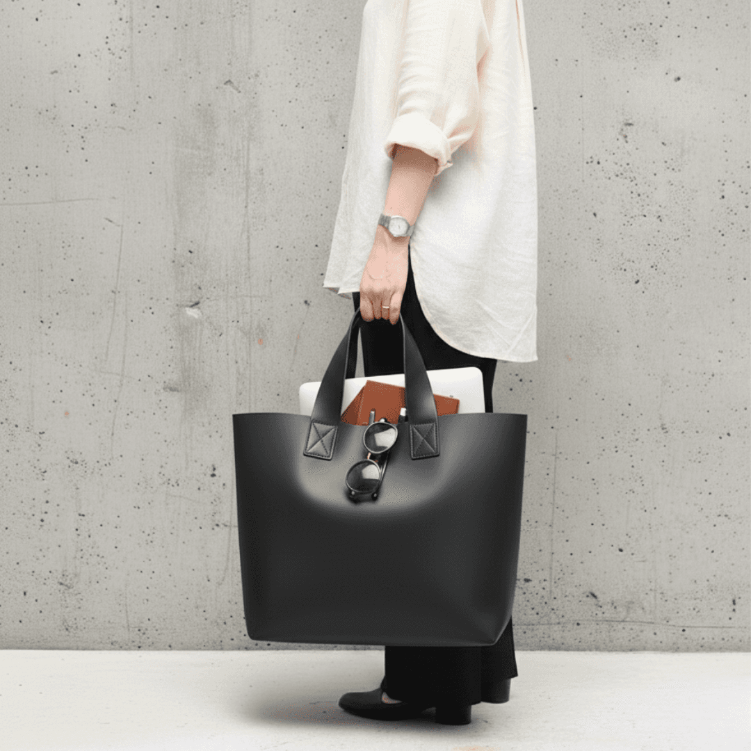 大人の習い事トート｜ブラックxブラウン　イタリアンレザー植物タンニンなめし革｜A4対応・太めハンドル・セミオーダ | 9枚目