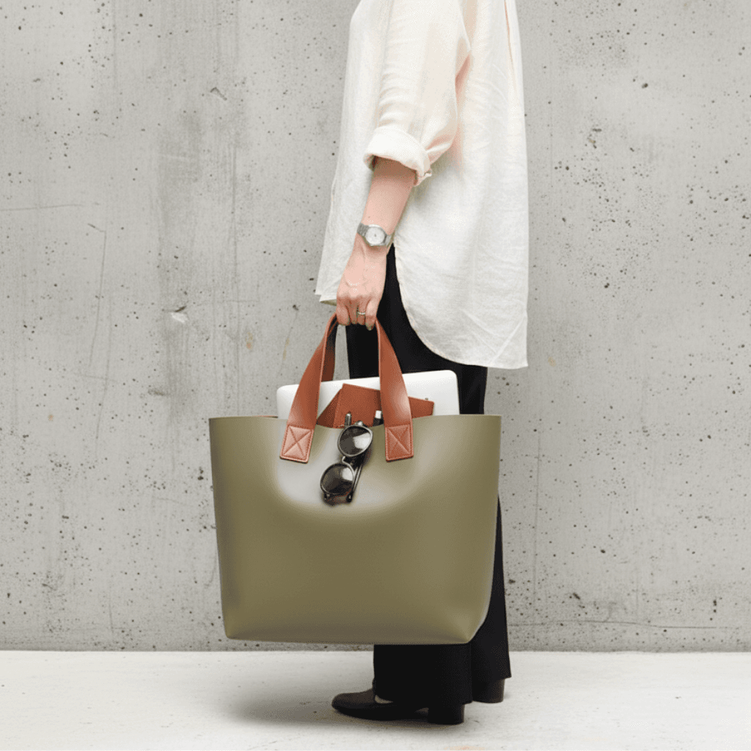 大人の習い事トート｜オリーブxブラウン　イタリアンレザー植物タンニンなめし革｜A4対応・太めハンドル・セミオーダ | 2枚目