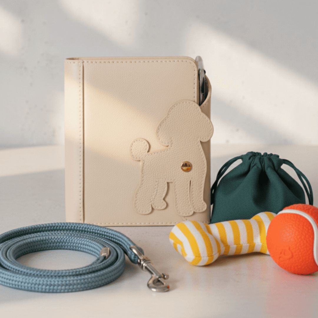 プードル犬モチーフ ミニ6穴 システム手帳ケース｜イタリアンレザー 本革 犬好き プレゼントにも1枚目の画像