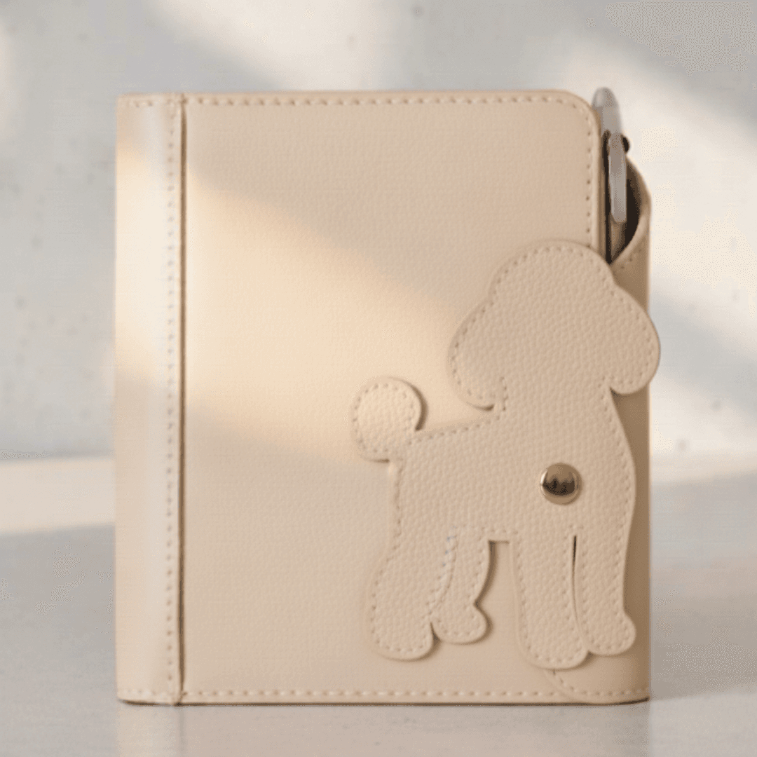 プードル犬モチーフ ミニ6穴 システム手帳ケース｜イタリアンレザー 本革 犬好き プレゼントにも | 2枚目