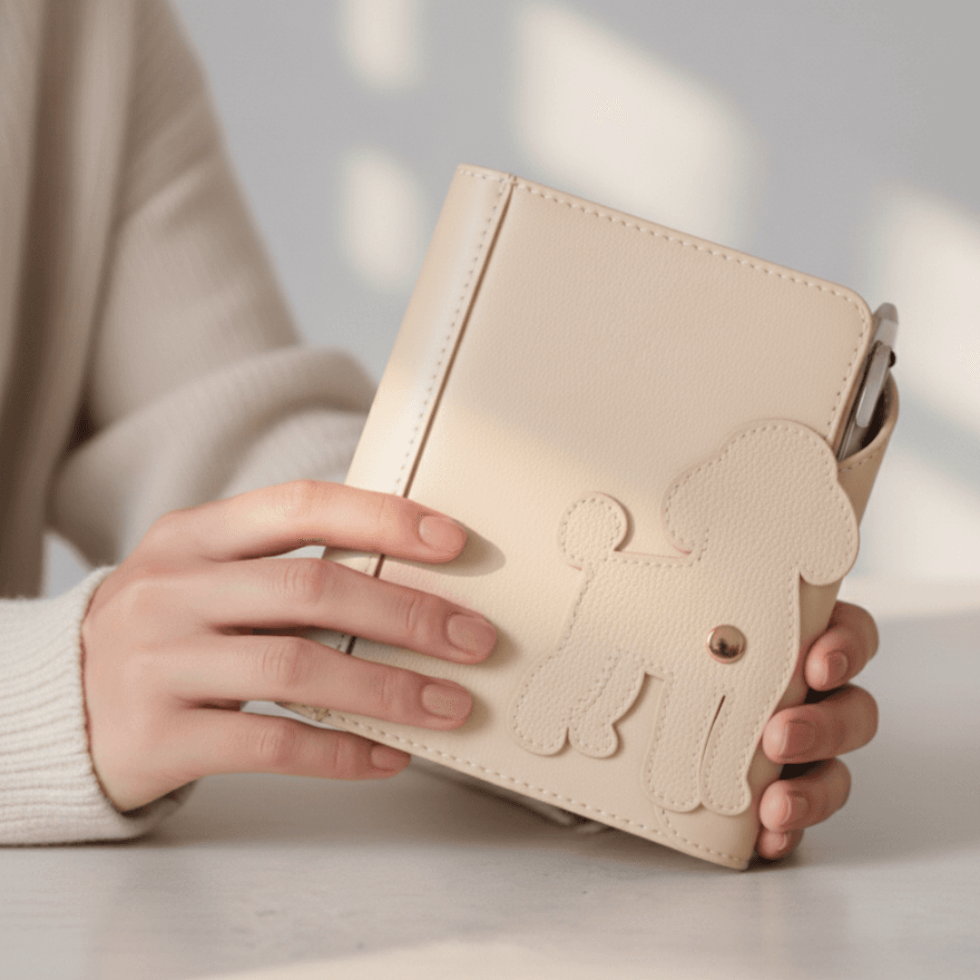 プードル犬モチーフ ミニ6穴 システム手帳ケース｜イタリアンレザー 本革 犬好き プレゼントにも | 5枚目