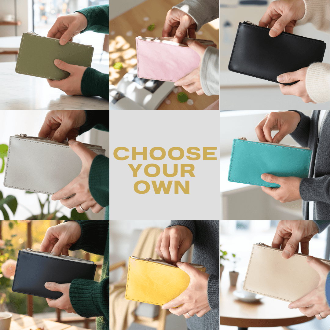 オリーブ　本革 ヌメ革 ミニマムウォレット ファスナー付き イタリアンレザー 薄型 長財布 札入れ シンプル | 2枚目