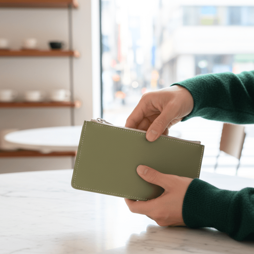 グレー　本革 ヌメ革 ミニマムウォレット ファスナー付き イタリアンレザー 薄型 長財布 札入れ シンプル | 2枚目