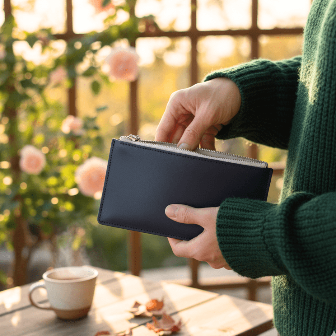 ブラック　本革 ヌメ革 ミニマムウォレット ファスナー付き イタリアンレザー 薄型 長財布 札入れ シンプル | 7枚目