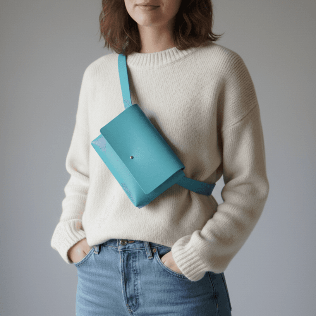 イタリアンレザー・スカイブルー本革サコッシュ｜ミニマルデザインのミニバッグ1枚目の画像