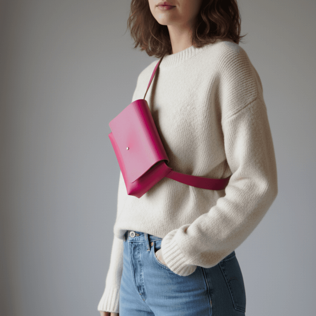 イタリアンレザー・ピンク本革サコッシュ｜ミニマルデザインのミニバッグ1枚目の画像