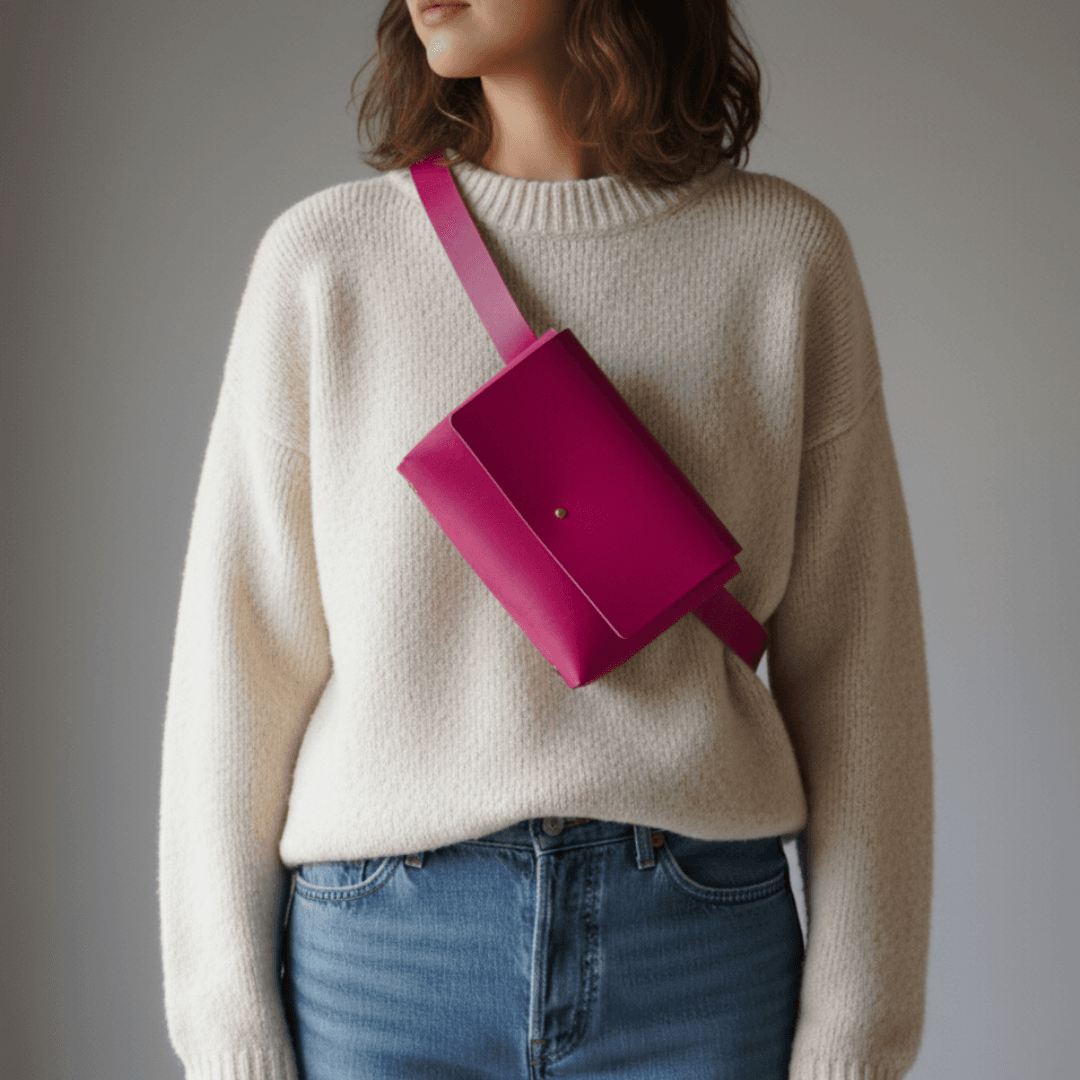 イタリアンレザー・ピンク本革サコッシュ｜ミニマルデザインのミニバッグ | 3枚目