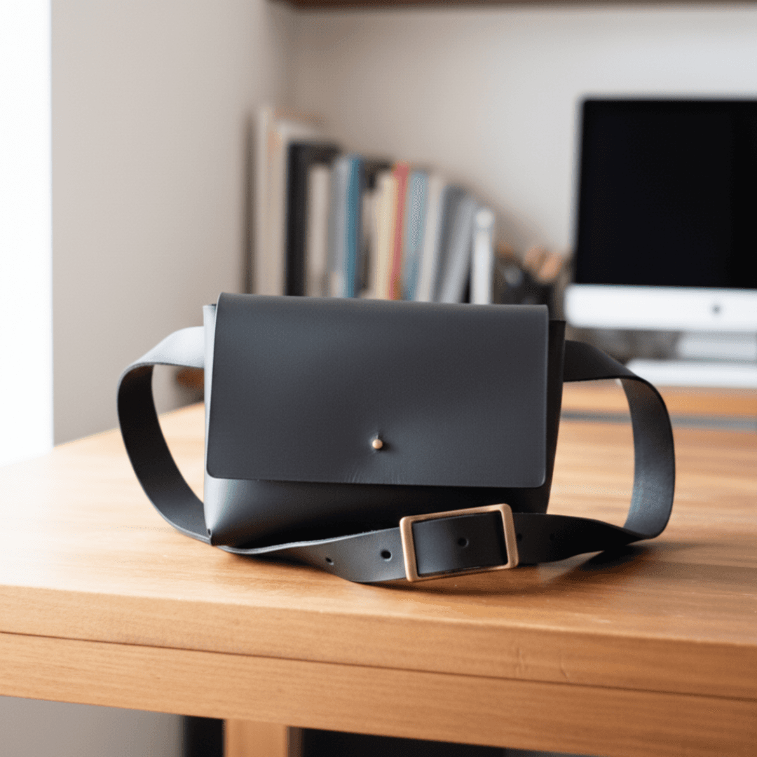 イタリアンレザー・ブラック本革サコッシュ｜ミニマルデザインのミニバッグ | 3枚目