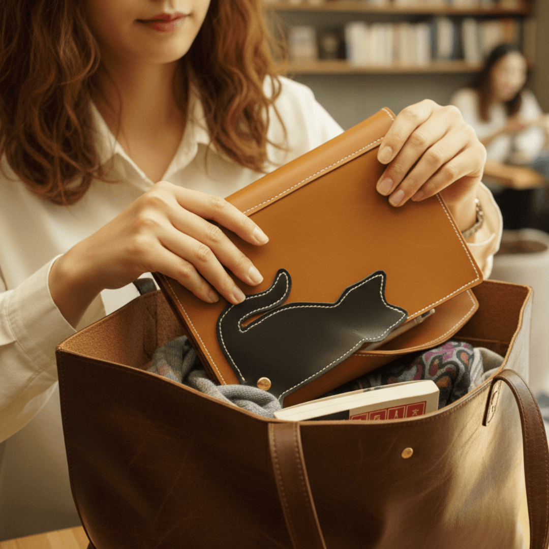 猫も気ににゃる　キャットモチーフのA5パステルシステム手帳ケース｜イタリアンレザー｜6穴｜カラーオーダー対応 | 11枚目