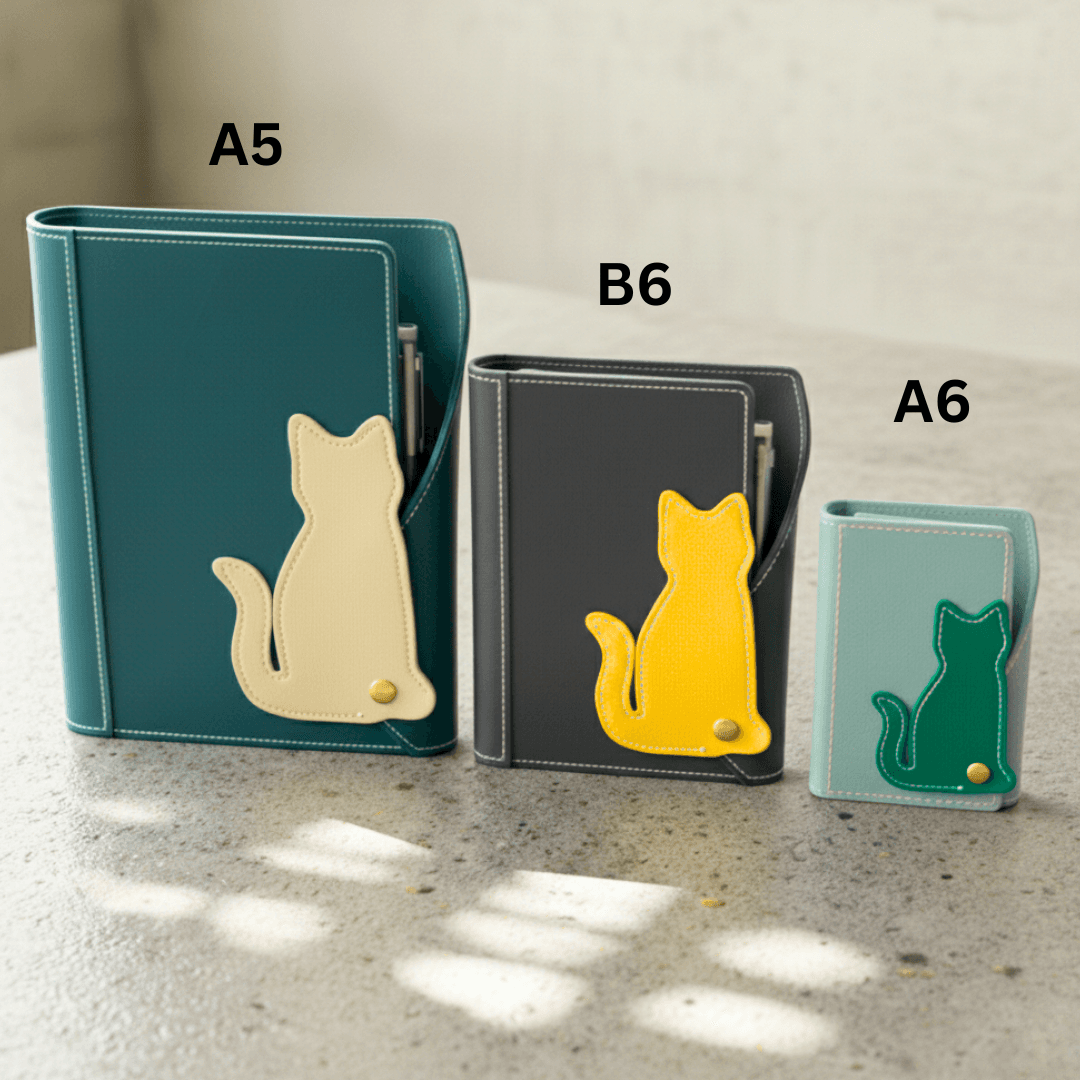 猫も気ににゃる　キャットモチーフのA5パステルシステム手帳ケース｜イタリアンレザー｜6穴｜カラーオーダー対応 | 12枚目
