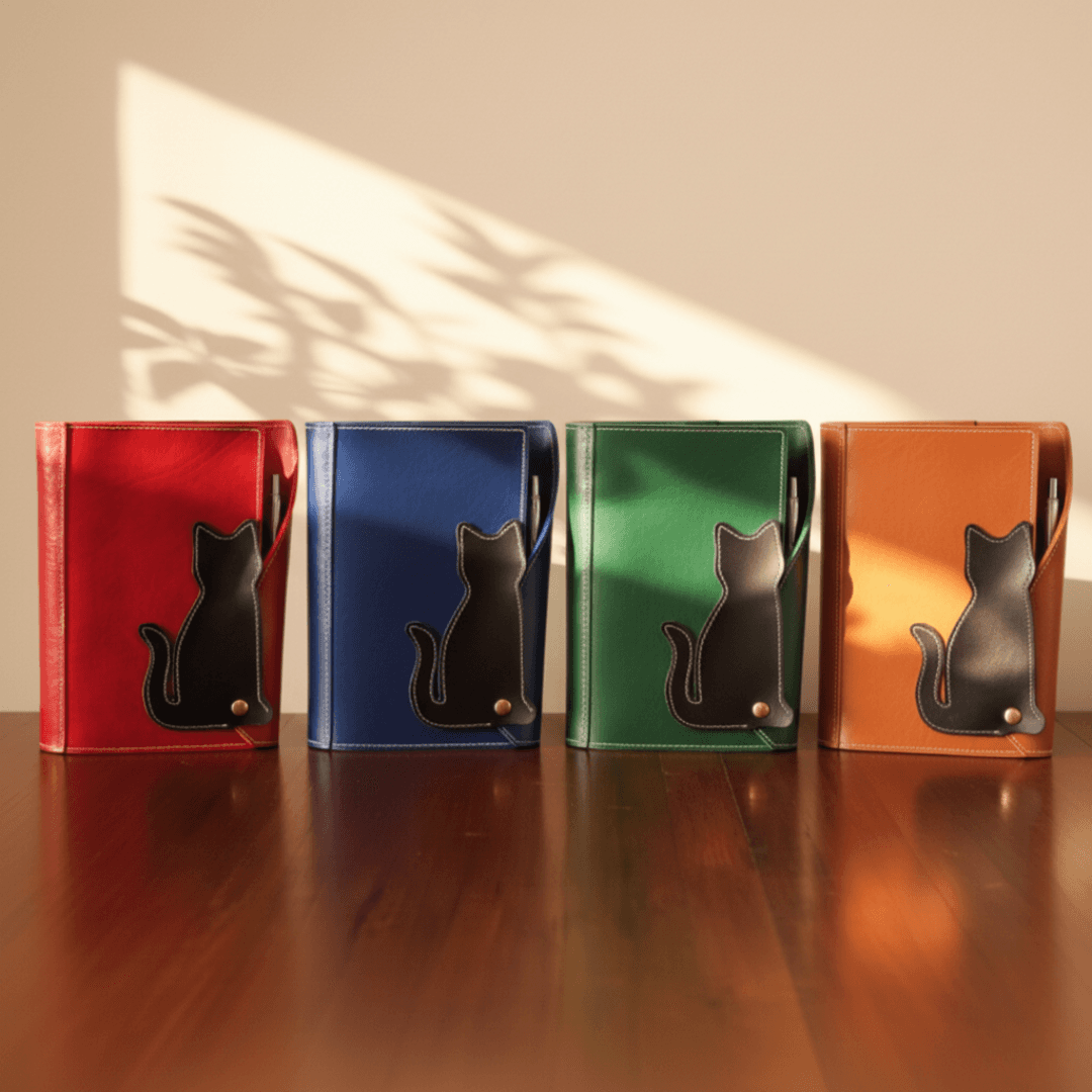 猫も気ににゃる　キャットモチーフのA5パステルシステム手帳ケース｜イタリアンレザー｜6穴｜カラーオーダー対応 | 13枚目