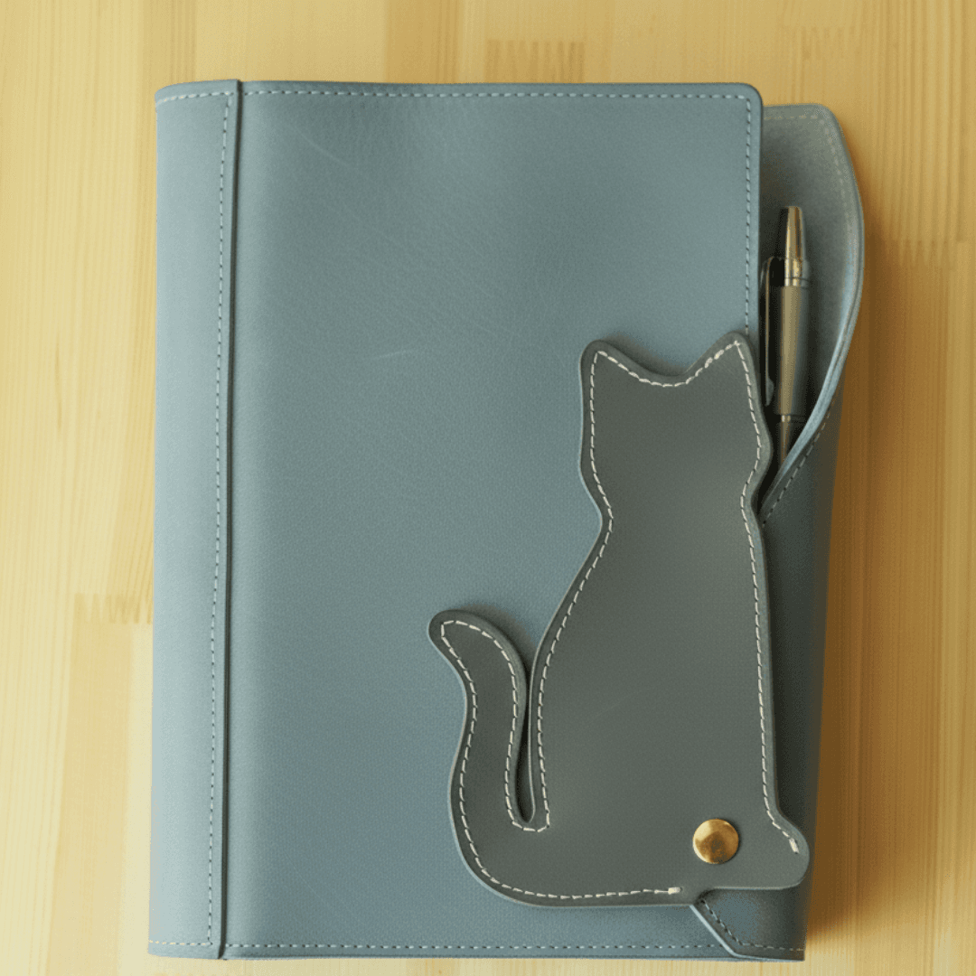 猫も気ににゃる　キャットモチーフのA5パステルシステム手帳ケース｜イタリアンレザー｜6穴｜カラーオーダー対応 | 2枚目