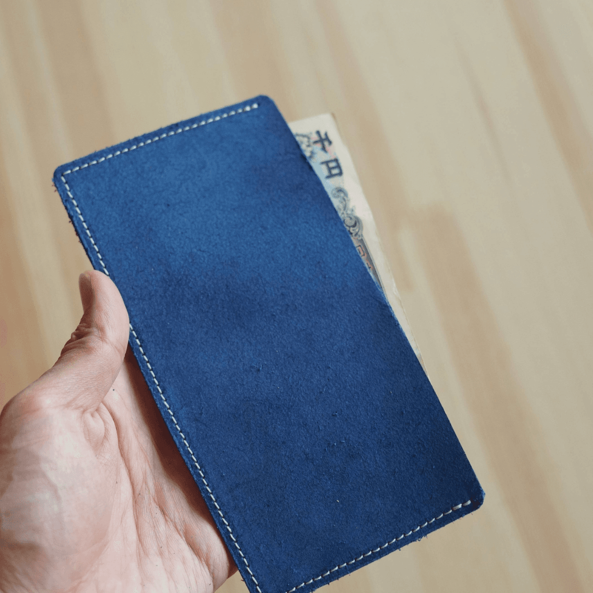 【ミニマル設計】イタリアンレザー 札入れ|本革 スリムウォレット 領収書ケース 薄型財布 くすみネイビーブルー | 3枚目