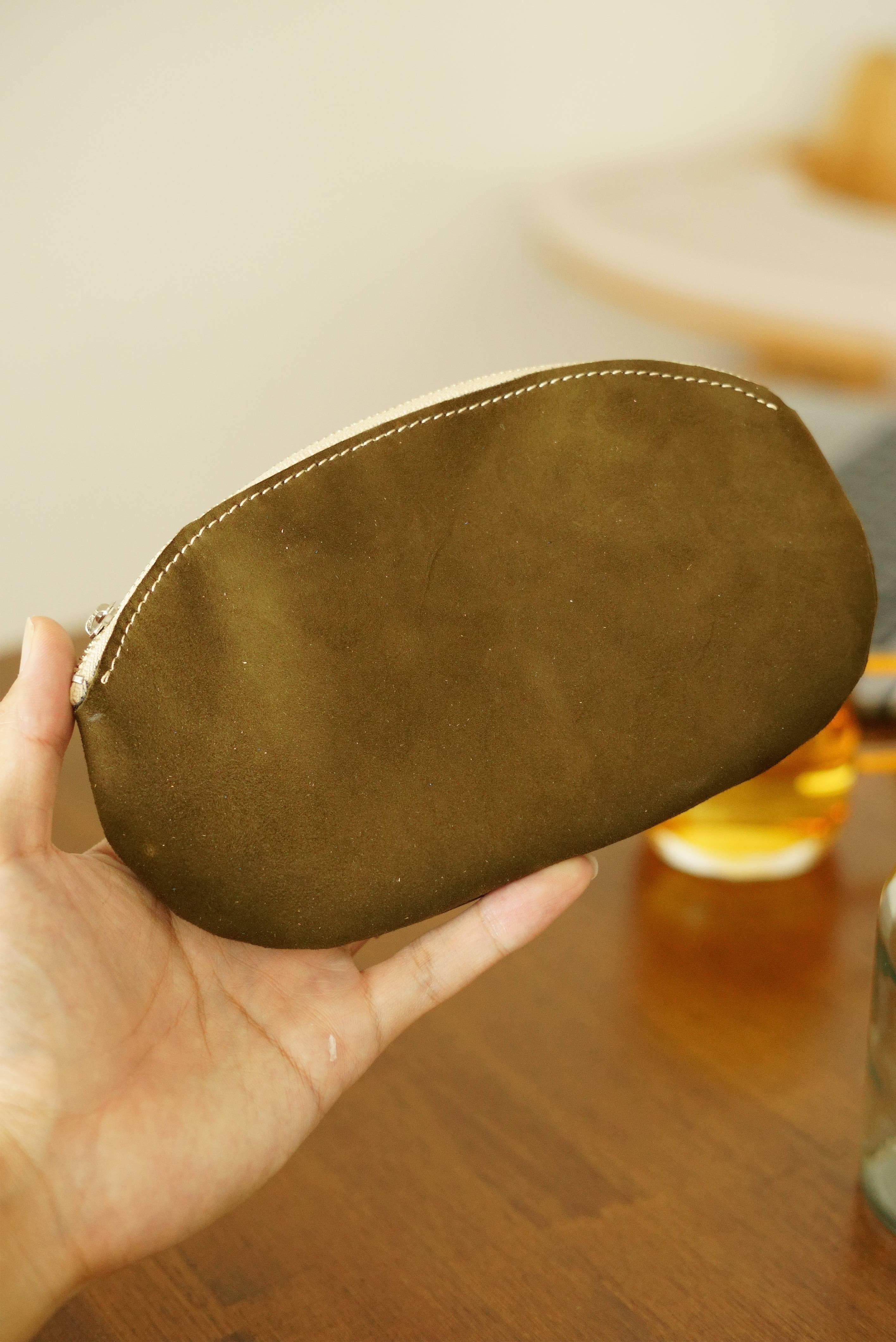 ドラジェみたいにカラフルな本革ポーチ YKKメタルファスナー|サイズ変更・革指定可|名入れ対応 ブラウン1枚目の画像